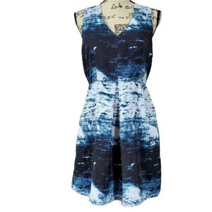 Forever 21 Pleated Lined Tea Dress Blue Wave Size Medium